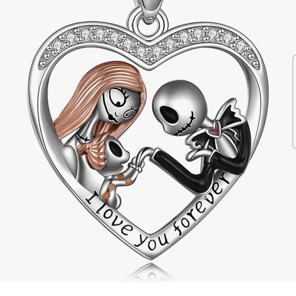 Nightmare Before Christmas I Love You Forever Silver Heart Pendant Necklace